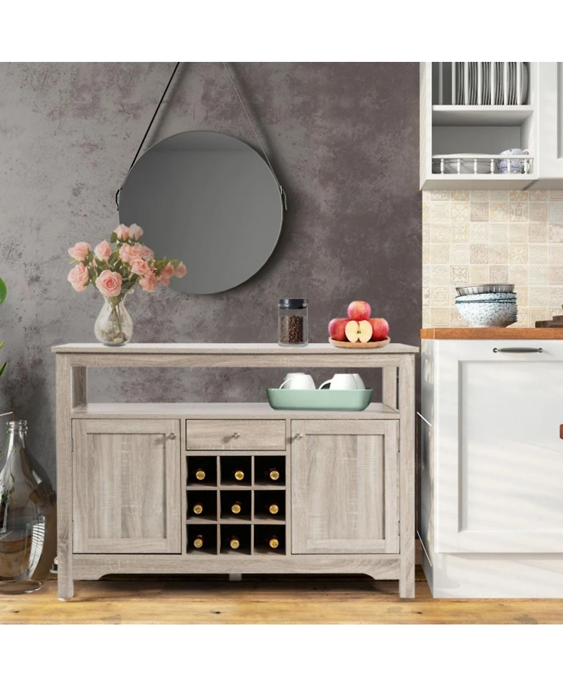 Sugift Server Buffet Sideboard With Wine Rack and Open Shelf