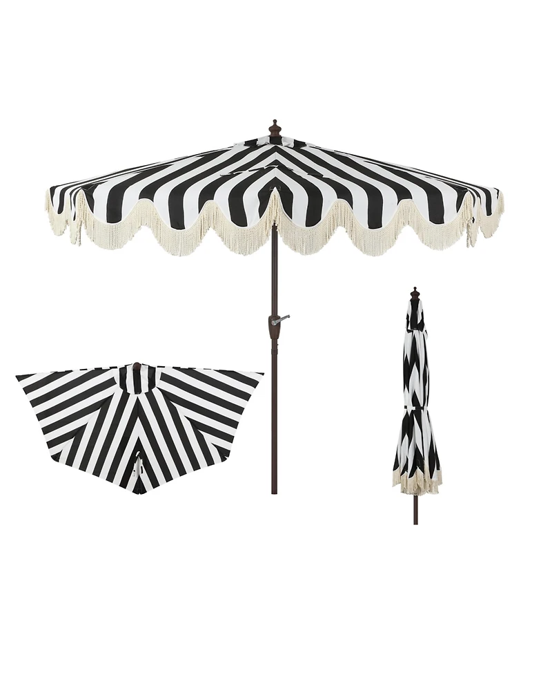 Jonathan Y 9ft Half Market Umbrella, Scalloped Fringe, Crank, Button Tilt, Uv Protection