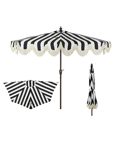 Jonathan Y 9ft Half Market Umbrella, Scalloped Fringe, Crank, Button Tilt, Uv Protection