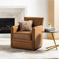Hulala Home Pascual Contemporary 29'' Wide Genuine Leather Swivel Chair