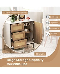 Rattan Sideboard Buffet Cabinet with 1 Door and 3 Drawers