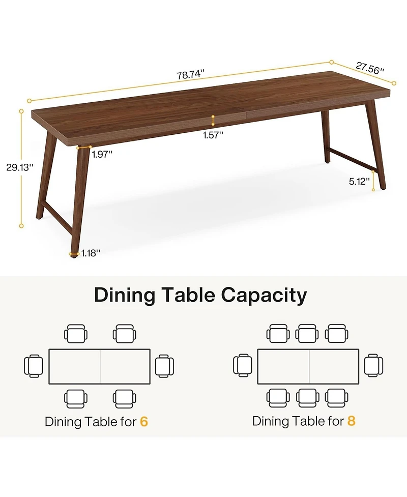 Tribesigns 78.7-Inch Dining Table, Mid-Century Modern Kitchen Dining Room Table for 6-8 People, Wood Kitchen Table Dinner Table, Rich Walnut