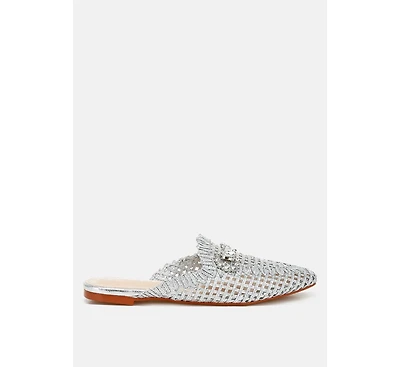 Roboma Metallic Woven Diamante Mules