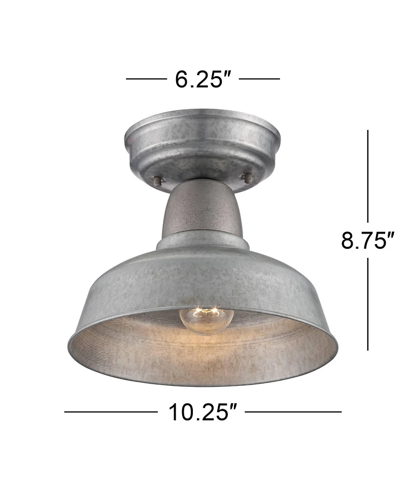 John Timberland Urban Barn Rustic Industrial Farmhouse Semi Flush Mount Outdoor Ceiling Light Galvanized Metal 8 3/4" for Post Exterior Barn Deck
