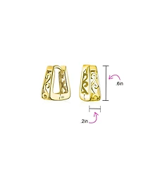 Bling Jewelry Square Pyramid Shaped Scroll Swirl Filigree Kpop Huggie Earrings Hoop Gold Plated Sterling Silver