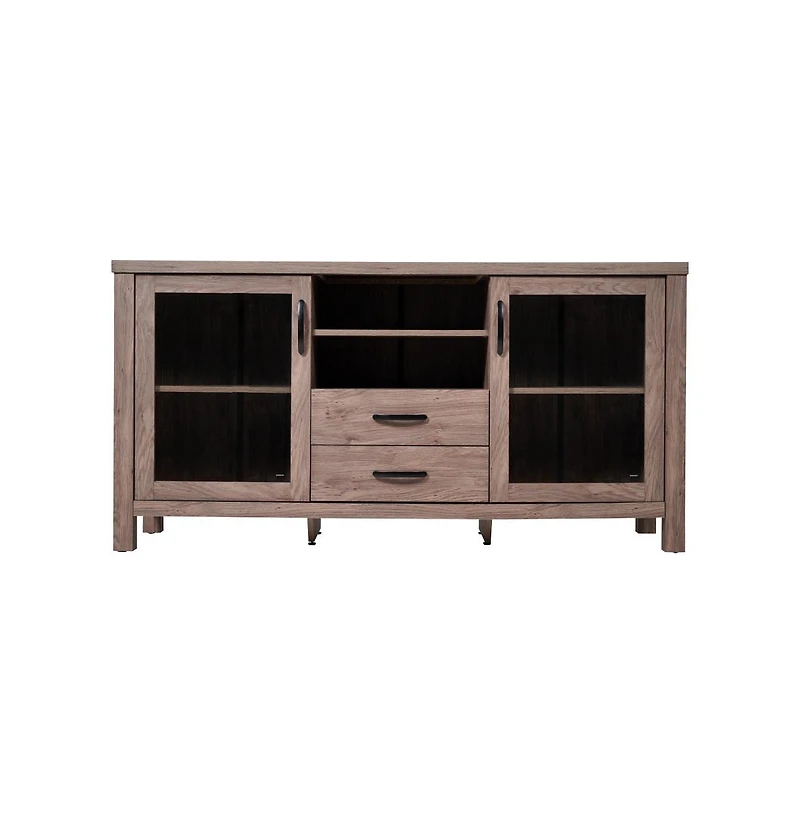 Merrick Lane Agustin Two-Drawer Engineered Wood Buffet Sideboard Cabinet With Open Shelf, Two Tempered Glass Doors For Dining Room/Kitchen
