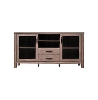 Merrick Lane Agustin Two-Drawer Engineered Wood Buffet Sideboard Cabinet With Open Shelf, Two Tempered Glass Doors For Dining Room/Kitchen