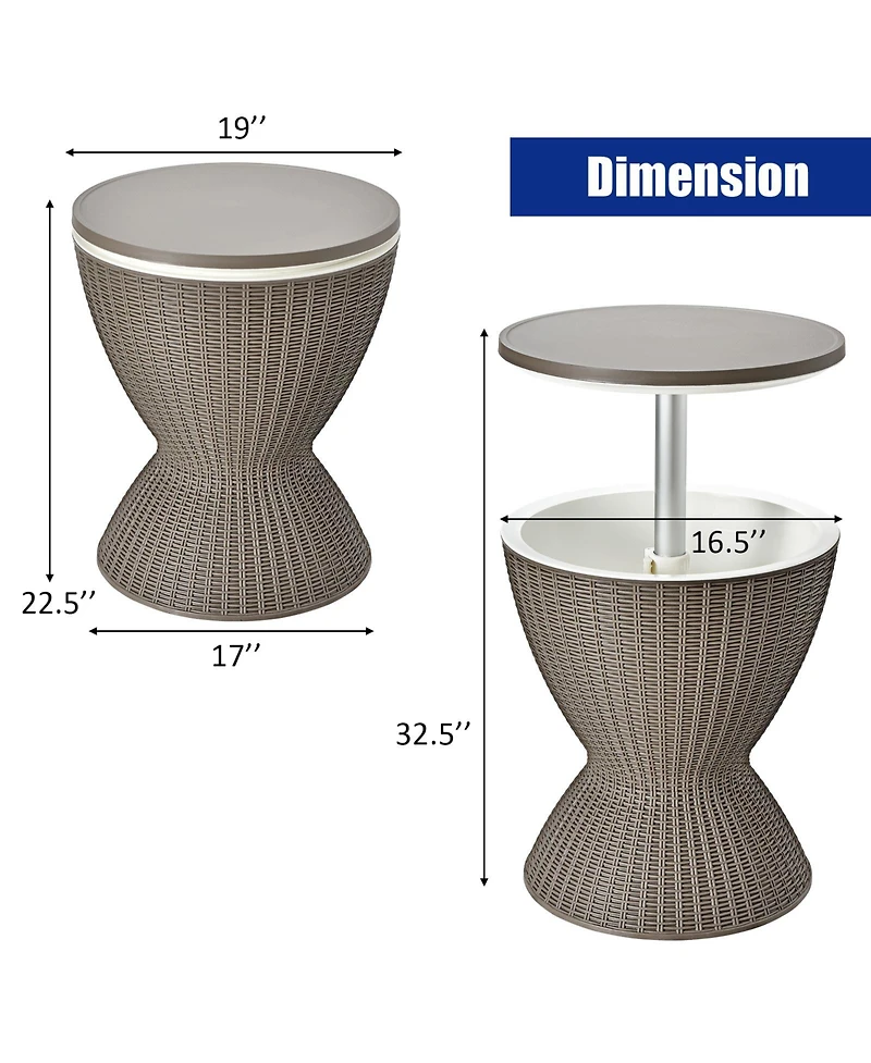 Sugift 3 Pieces Outdoor Rattan Bar Table with Extendable Tabletop