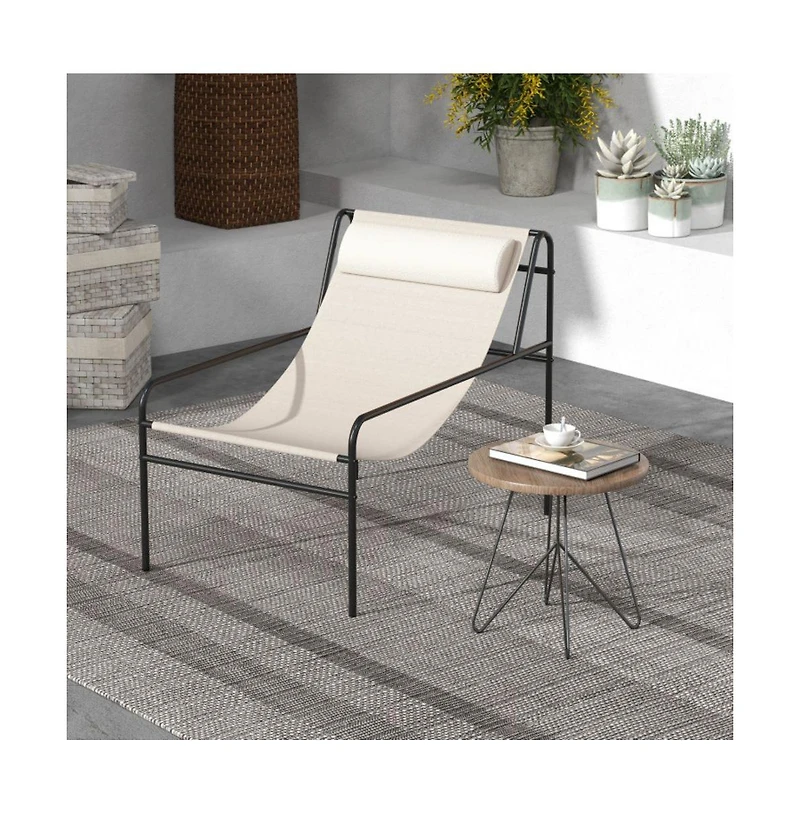 Sugift Patio Sling Lounge Chair with Removable Headrest Pillow and Metal Frame