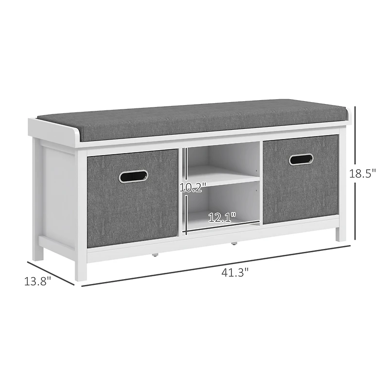 Homcom Storage Shoe Bench with Cushion, Fabric Drawers for Entryway,