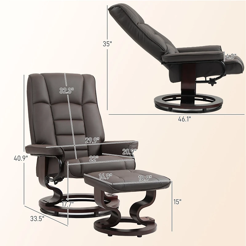 Homcom Swivel Recliner with Ottoman, Faux Leather Reclining Chair, Gray