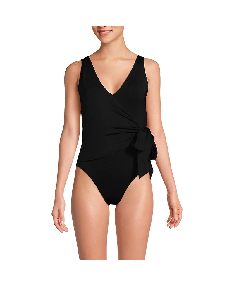Lands' End Women's Side Tie Wrap One Piece Swimsuit