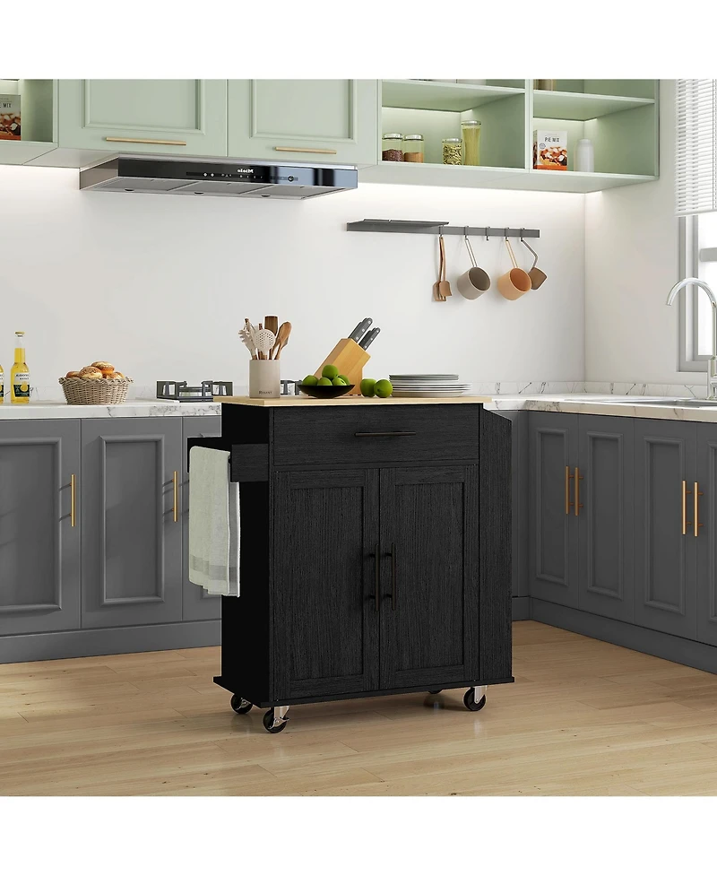 Homcom Kitchen Island with Storage and Power Outlets, Rolling, White
