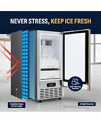 Newair 15” Undercounter Nugget Ice Maker, Pebble Ice Maker Producing 66 lbs. Daily, Built-in or Freestanding in Stainless Steel, Sonic Ice Make