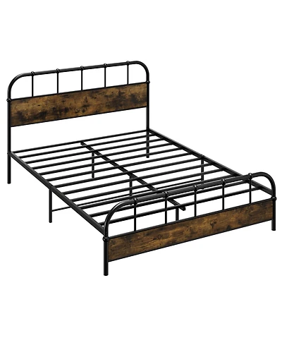 Sugift Queen Size Industrial Metal Platform Bed Frame with Headboard Mattress Foundation-Coffee