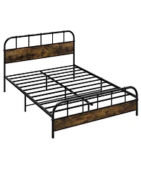 Sugift Queen Size Industrial Metal Platform Bed Frame with Headboard Mattress Foundation-Coffee