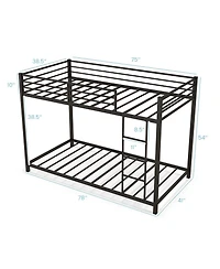 Sugift Low Profile Twin Over Metal Bunk Bed with Full-length Guardrails