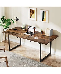 Tribesigns Extendable Computer Desk, 63-78.8 Rectangular Writing Desk Workstation with Metal Legs, Modern Wood Home Office Desk Executive Table for St