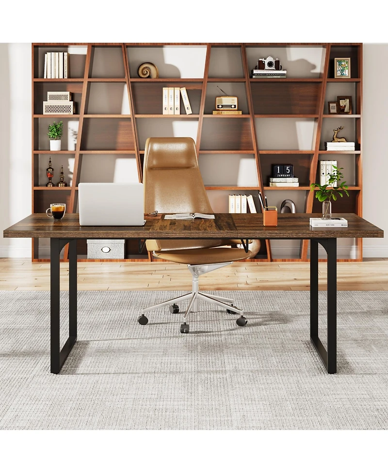 Tribesigns Extendable Computer Desk, 63-78.8 Rectangular Writing Desk Workstation with Metal Legs, Modern Wood Home Office Desk Executive Table for St