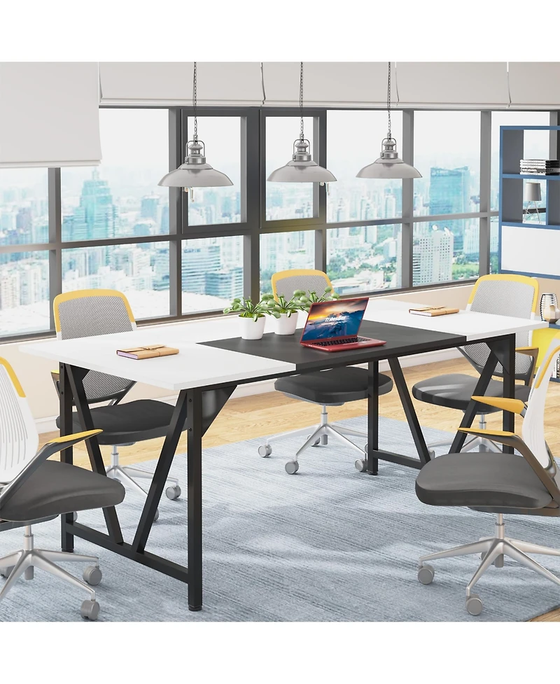 Tribesigns 80'' Executive Desk, L-Shaped Office Table with 55'' Cabinet, Large Computer Desk with Storage Drawers and Shelve