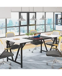 Tribesigns 80'' Executive Desk, L-Shaped Office Table with 55'' Cabinet, Large Computer Desk with Storage Drawers and Shelve