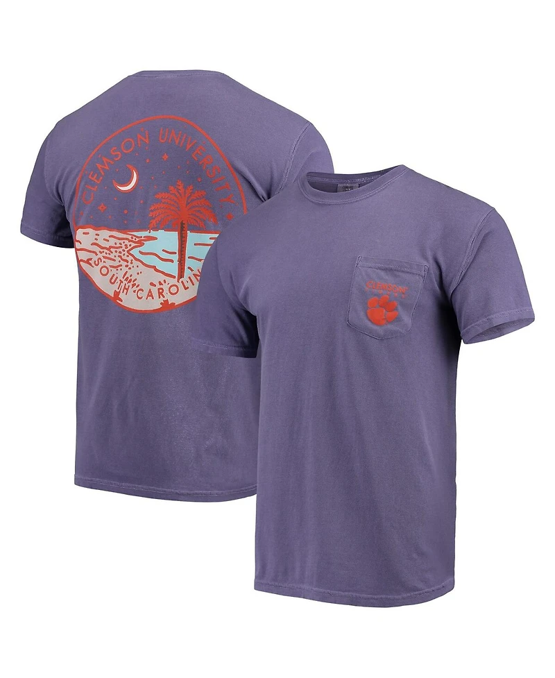 Image One Men's Purple Clemson Tigers Circle Scene Comfort Colors Pocket T-Shirt