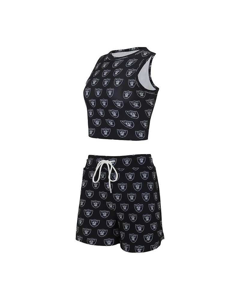 Concepts Sport Women's Las Vegas Raiders Gauge Allover Print Cropped Tank Top Shorts Sleep Set