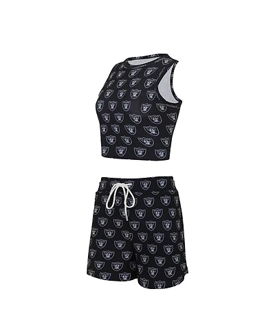 Concepts Sport Women's Las Vegas Raiders Gauge Allover Print Cropped Tank Top Shorts Sleep Set