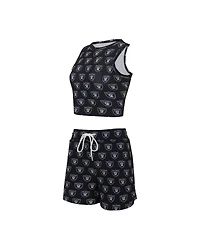 Concepts Sport Women's Las Vegas Raiders Gauge Allover Print Cropped Tank Top Shorts Sleep Set