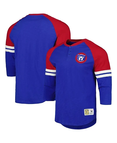 Mitchell & Ness Men's Royal Chicago Cubs Cooperstown Collection Legendary Raglan Slub Henley Three-Quarter Sleeve T-Shirt
