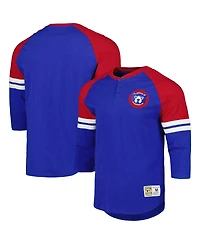 Mitchell & Ness Men's Royal Chicago Cubs Cooperstown Collection Legendary Raglan Slub Henley Three-Quarter Sleeve T-Shirt
