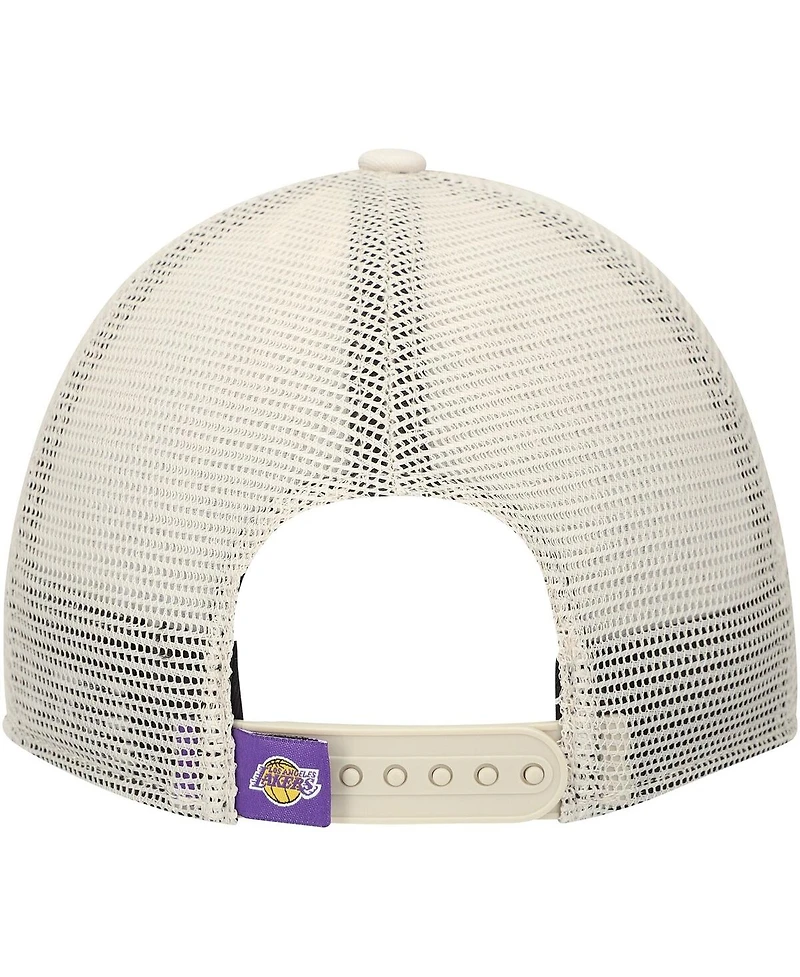 New Era Men's Cream Los Angeles Lakers Rough Edge Logo Trucker 9TWENTY Adjustable Hat