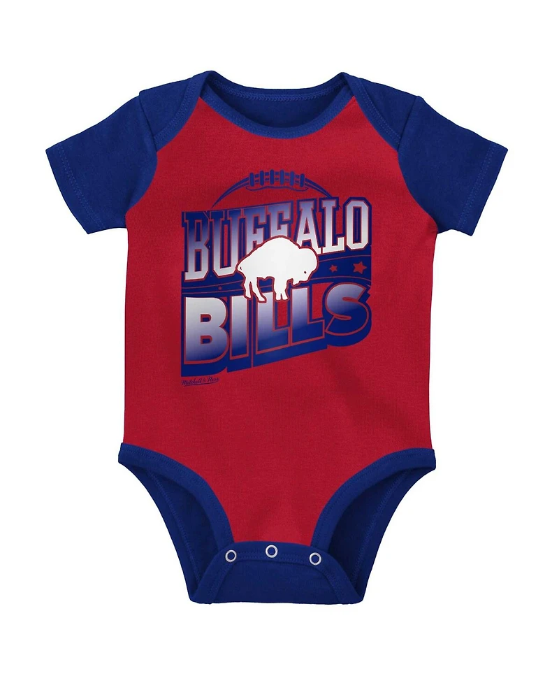 Mitchell & Ness Baby Boys and Girls Red/Royal Buffalo Bills Throwback Big Score Bodysuit, Bib Bootie Set