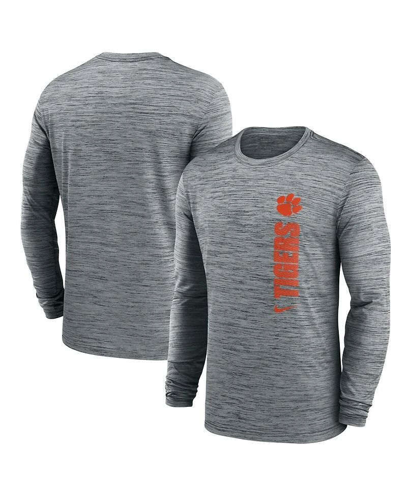 Nike Men's Heather Gray Clemson Tigers 2024 Sideline Velocity Performance Long Sleeve T-Shirt
