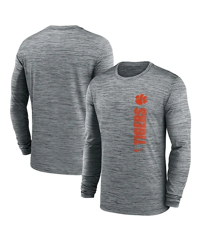 Nike Men's Heather Gray Clemson Tigers 2024 Sideline Velocity Performance Long Sleeve T-Shirt