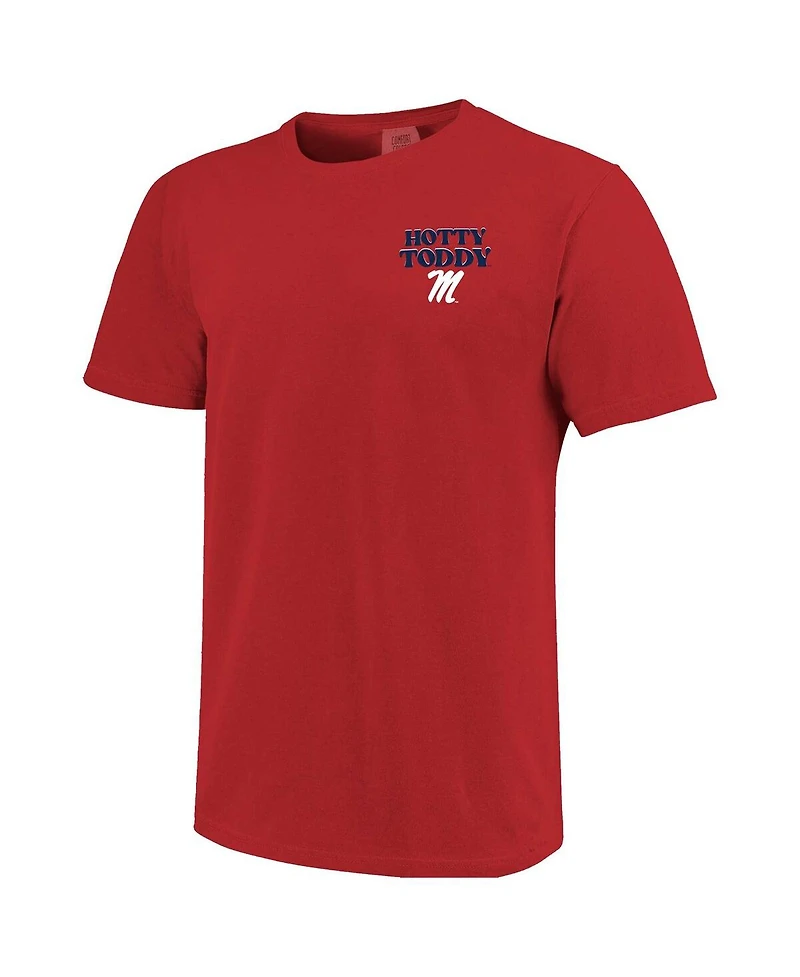 Image One Women's Red Ole Miss Rebels Comfort Colors Checkered Mascot T-Shirt