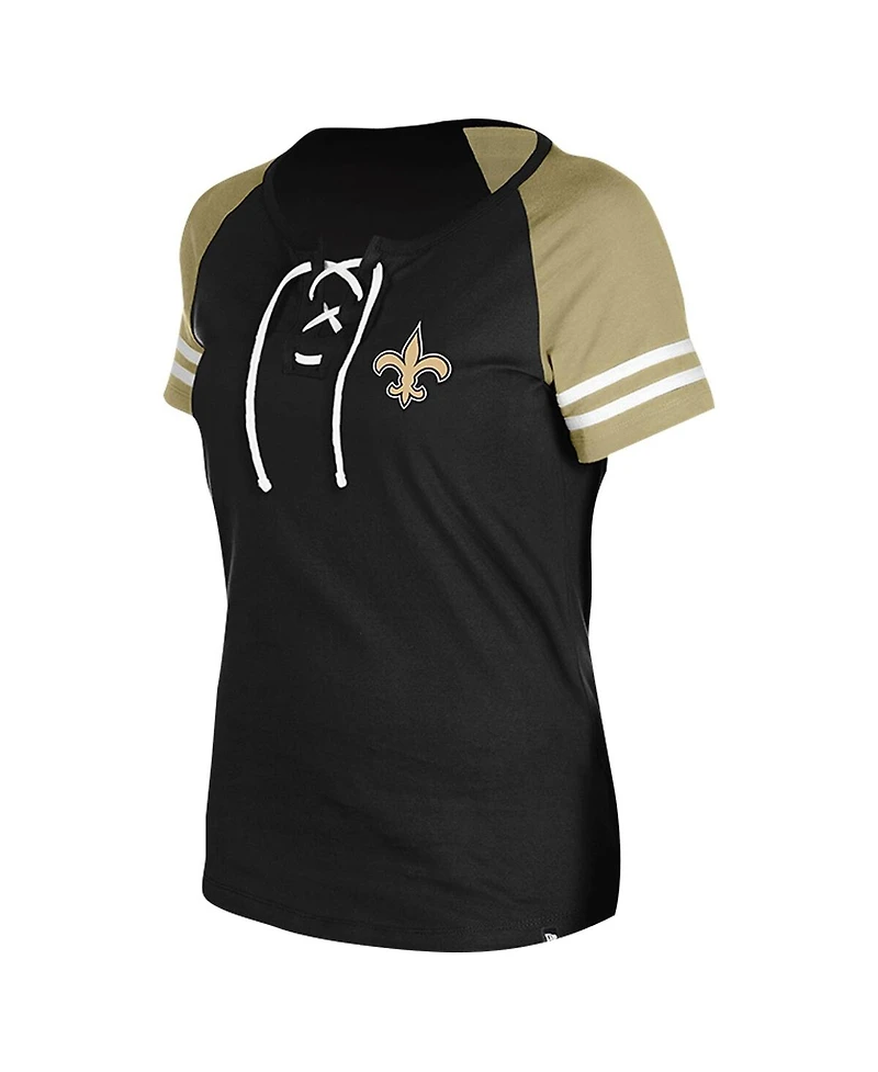 New Era Women's Black Orleans Saints Lace-Up Raglan T-Shirt