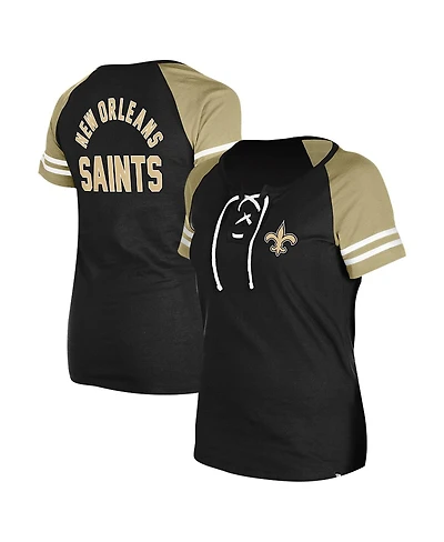 New Era Women's Black Orleans Saints Lace-Up Raglan T-Shirt