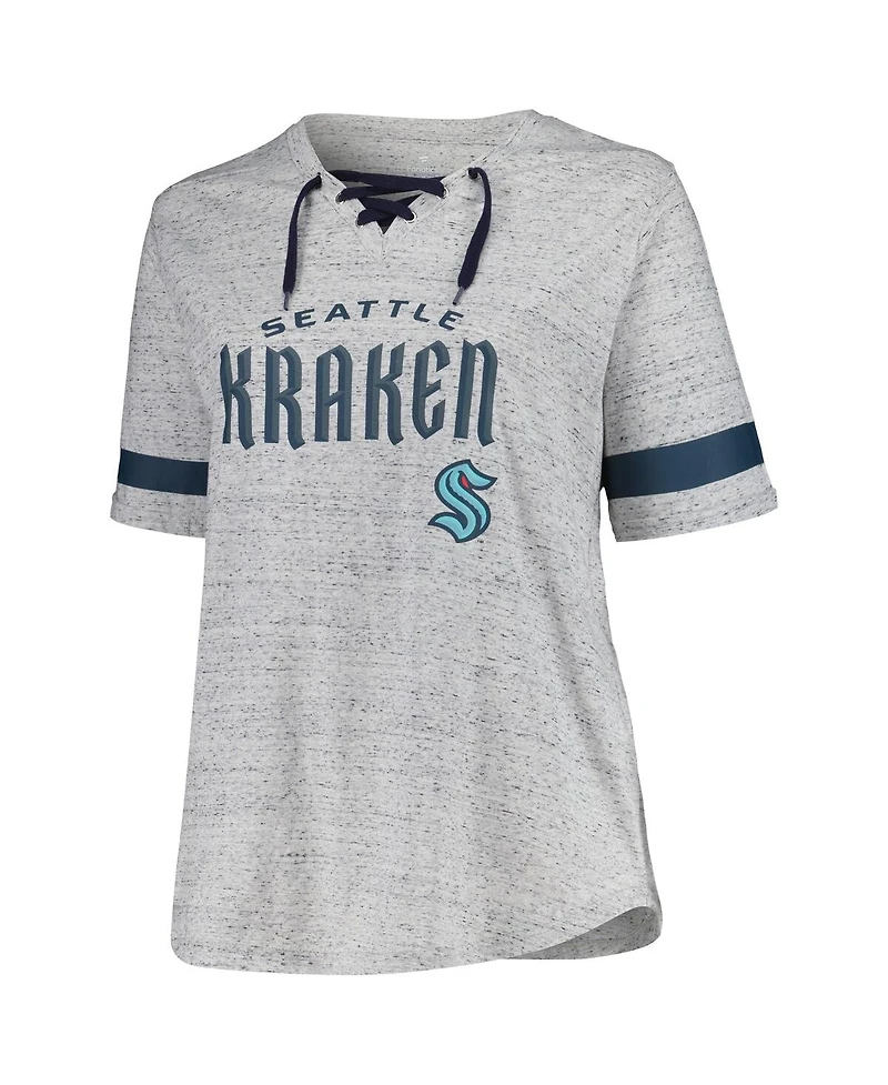 Fanatics Women's Heather Gray Seattle Kraken Plus Lace-Up T-Shirt