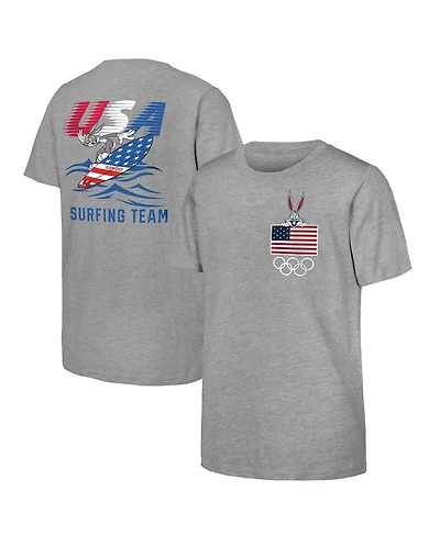 Outerstuff Big Boys and Girls Bugs Bunny Heather Gray Team Usa Looney Tunes Surfing T-Shirt
