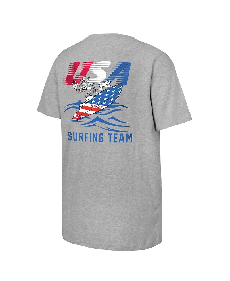 Outerstuff Big Boys and Girls Bugs Bunny Heather Gray Team Usa Looney Tunes Surfing T-Shirt
