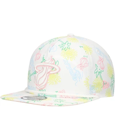 New Era Men's White Miami Heat Palm Trees and Waves Golfer Adjustable Hat