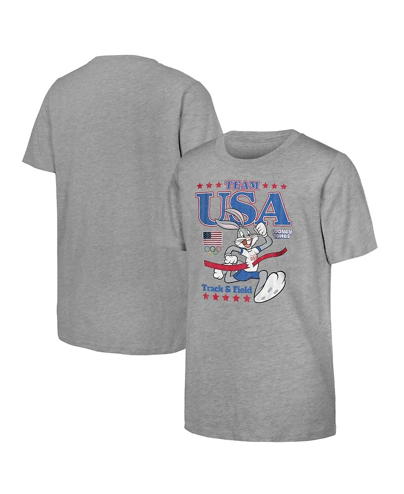 Outerstuff Big Boys and Girls Bugs Bunny Heather Gray Team Usa Looney Tunes at The Finish Line T-Shirt