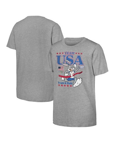 Outerstuff Big Boys and Girls Bugs Bunny Heather Gray Team Usa Looney Tunes at The Finish Line T-Shirt