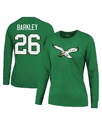 Majestic Women's Saquon Barkley Kelly Green Philadelphia Eagles Name Number Long Sleeve T-Shirt