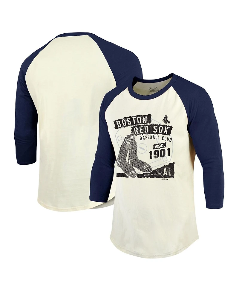 Majestic Men's Cream/Navy Boston Red Sox Raglan 3/4-Sleeve T-Shirt