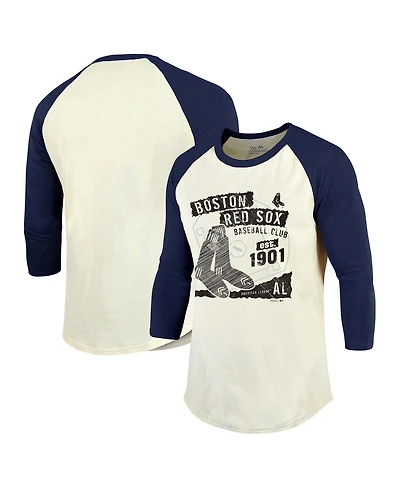 Majestic Men's Cream/Navy Boston Red Sox Raglan 3/4-Sleeve T-Shirt