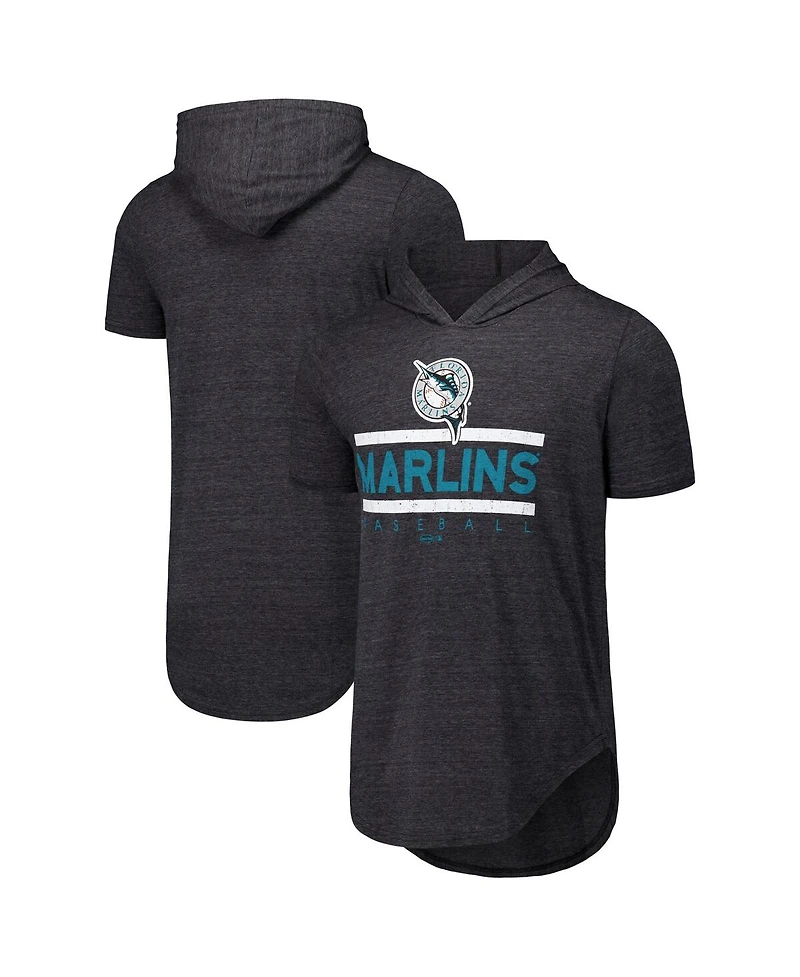 Majestic Men's Black Florida Marlins Tri-Blend Hoodie T-Shirt