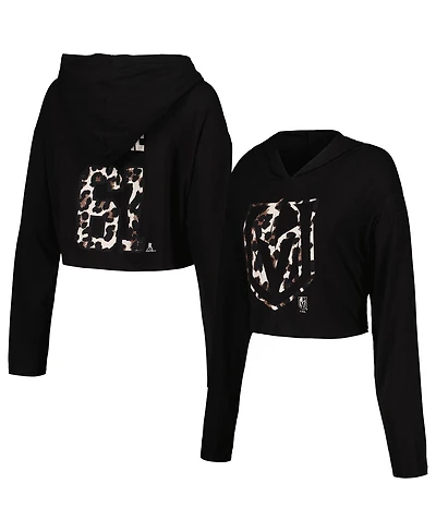 Majestic Women's Mark Stone Black Vegas Golden Knights Leopard Print Name Number Cropped Pullover Hoodie