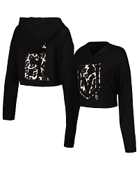 Majestic Women's Mark Stone Black Vegas Golden Knights Leopard Print Name Number Cropped Pullover Hoodie